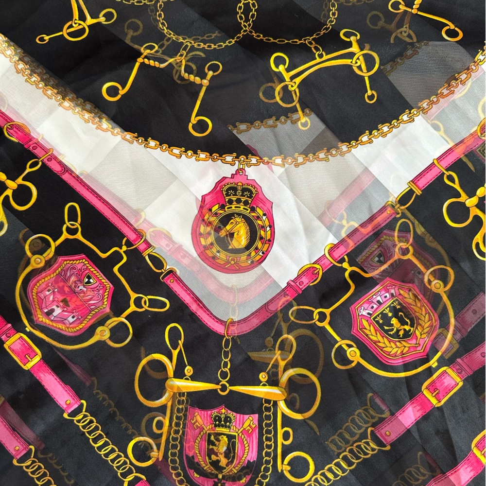 Elegant Black and Pink Scarf with Gold Accents